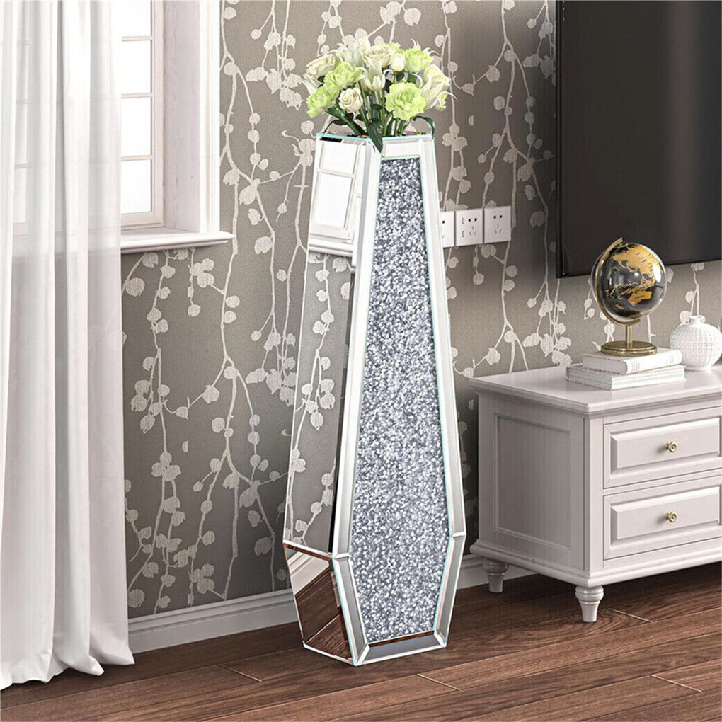 Silver Mirrored Floor Vase Luxury Diamond Flower Vase Living Room Home Office view 3