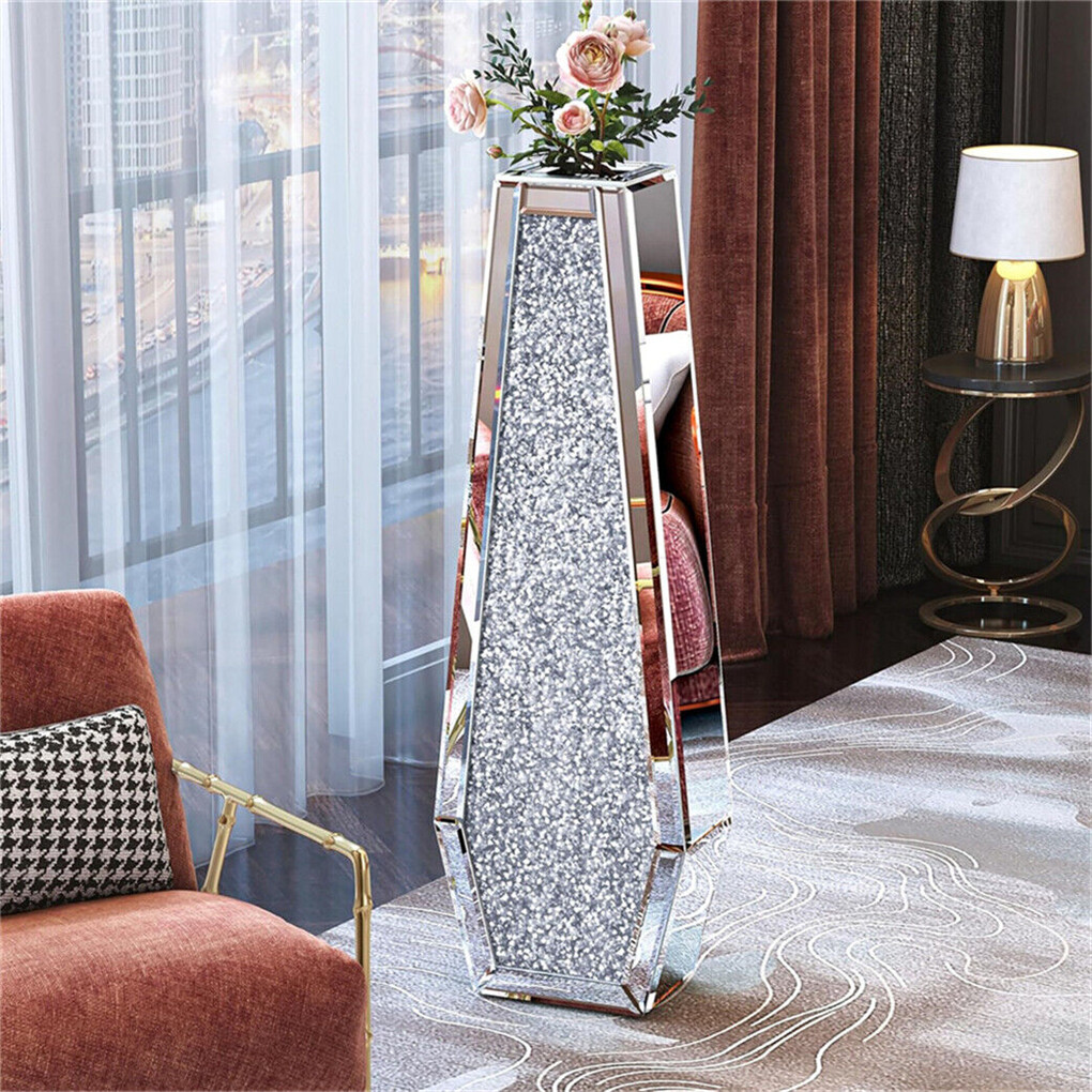 Silver Mirrored Floor Vase Luxury Diamond Flower Vase Living Room Home Office view 4
