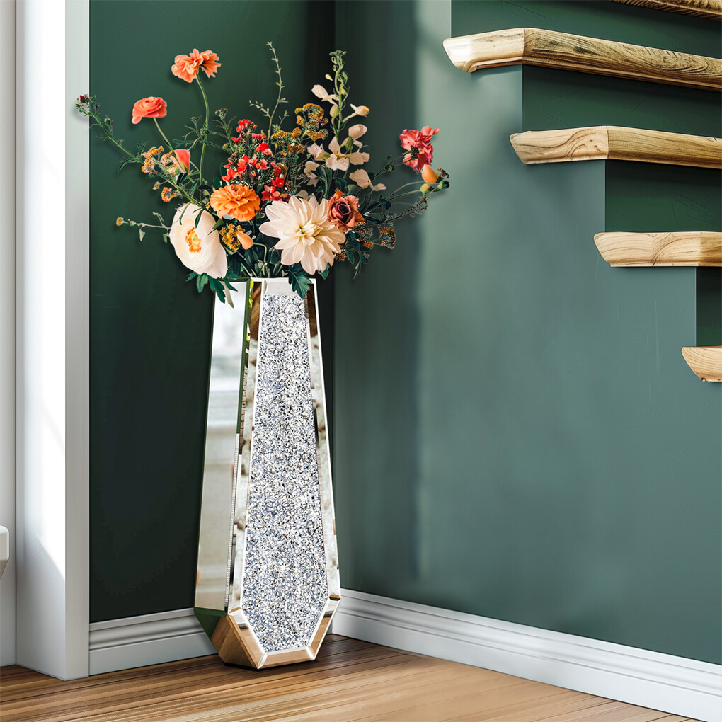 Silver Mirrored Floor Vase Luxury Diamond Flower Vase Living Room Home Office view 5