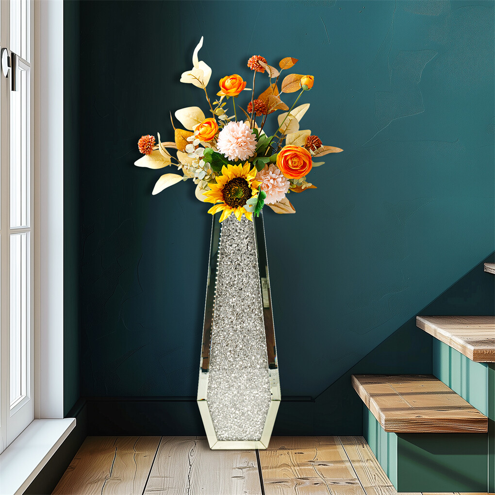 Silver Mirrored Floor Vase Luxury Diamond Flower Vase Living Room Home Office view 6