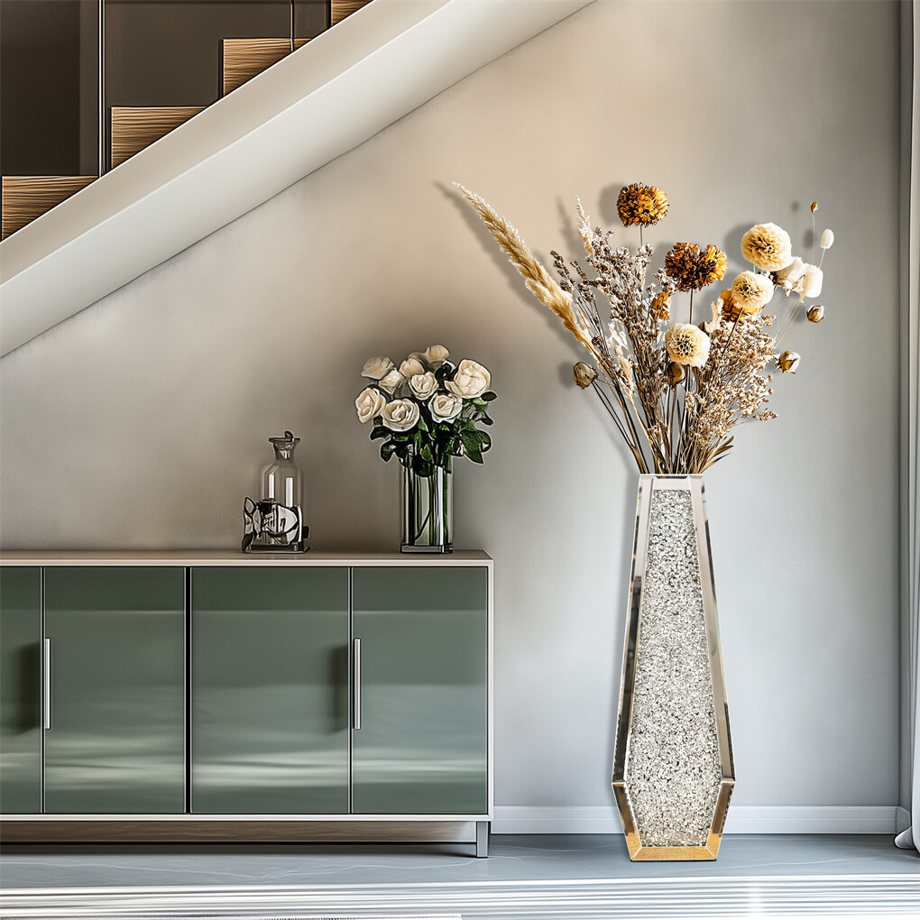 Silver Mirrored Floor Vase Luxury Diamond Flower Vase Living Room Home Office view 7