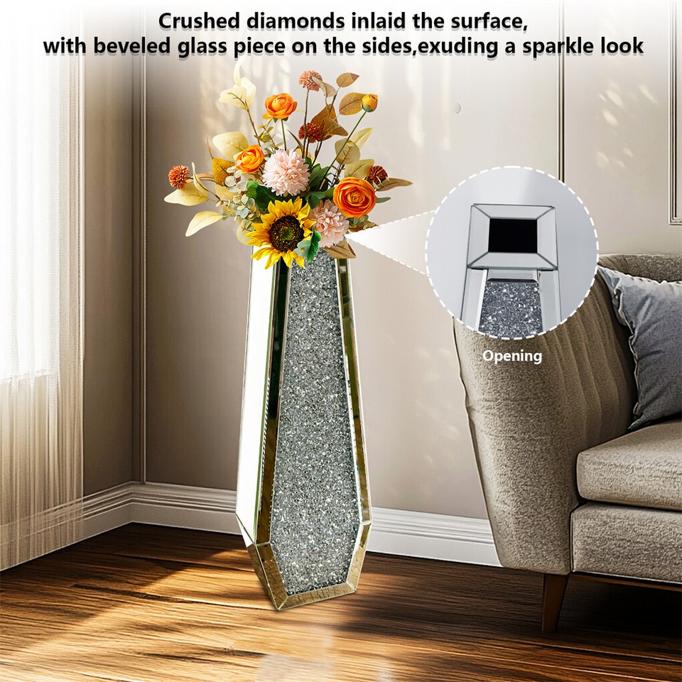Silver Mirrored Floor Vase Luxury Diamond Flower Vase Living Room Home Office view 8
