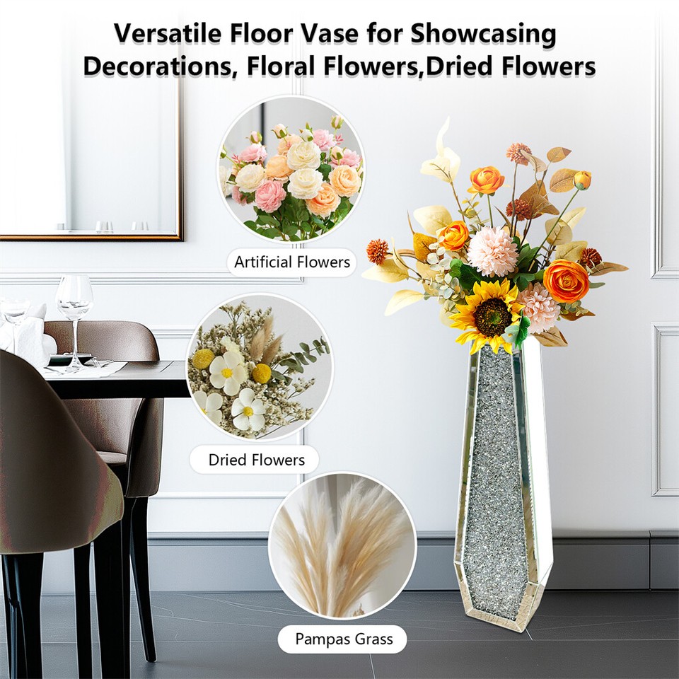 Silver Mirrored Floor Vase Luxury Diamond Flower Vase Living Room Home Office view 9