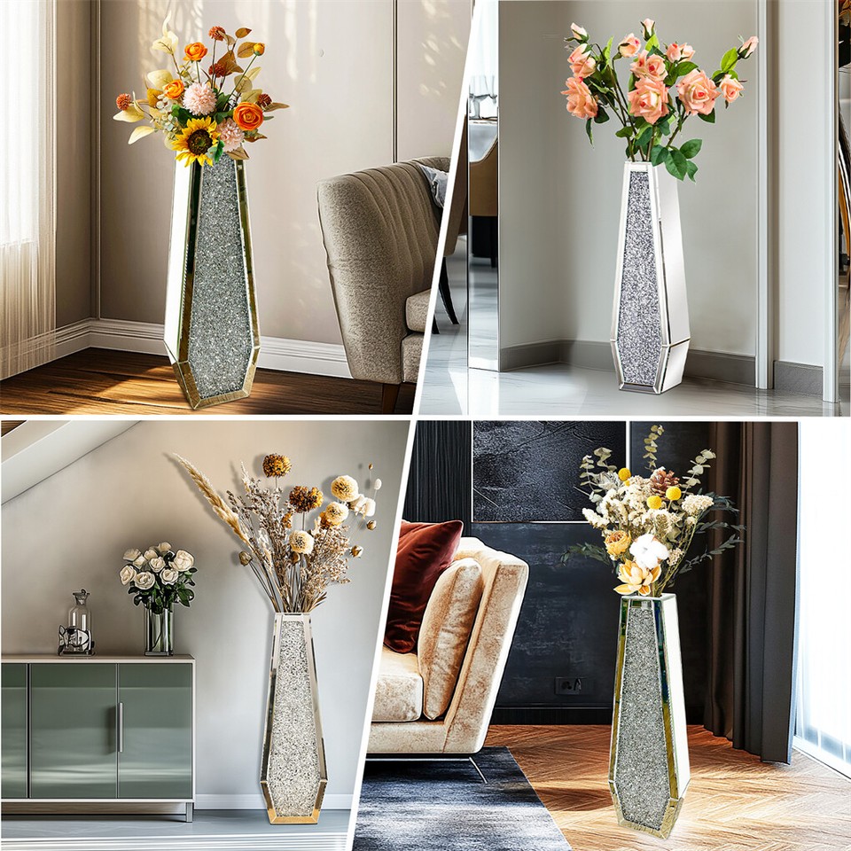 Silver Mirrored Floor Vase Luxury Diamond Flower Vase Living Room Home Office view 10