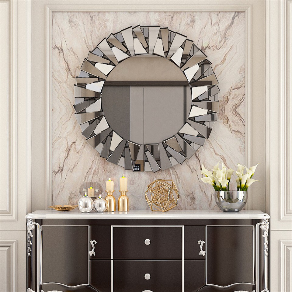 Silver Sunburst Round Wall Mirror view 3