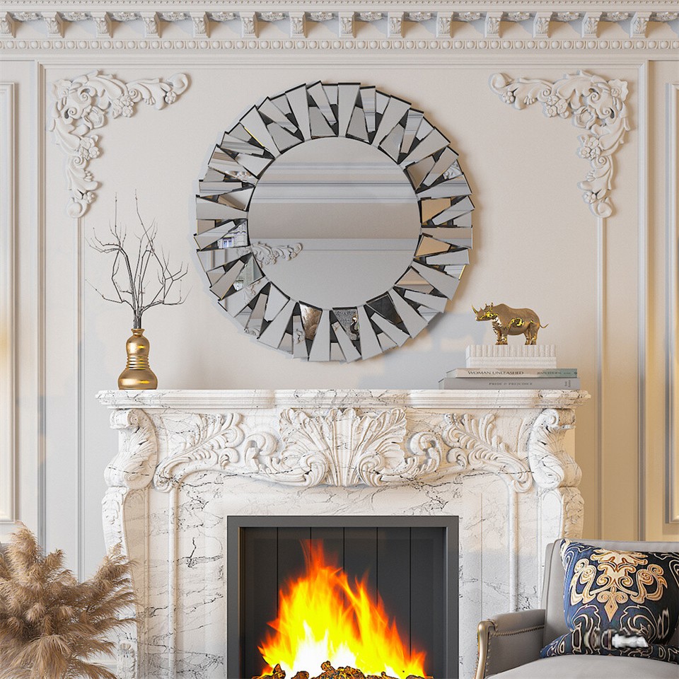 Silver Sunburst Round Wall Mirror view 8