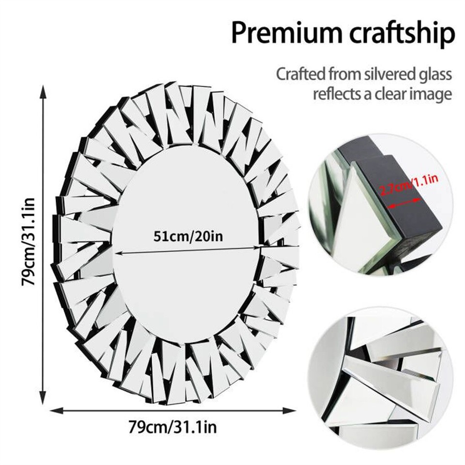 Silver Sunburst Round Wall Mirror view 9