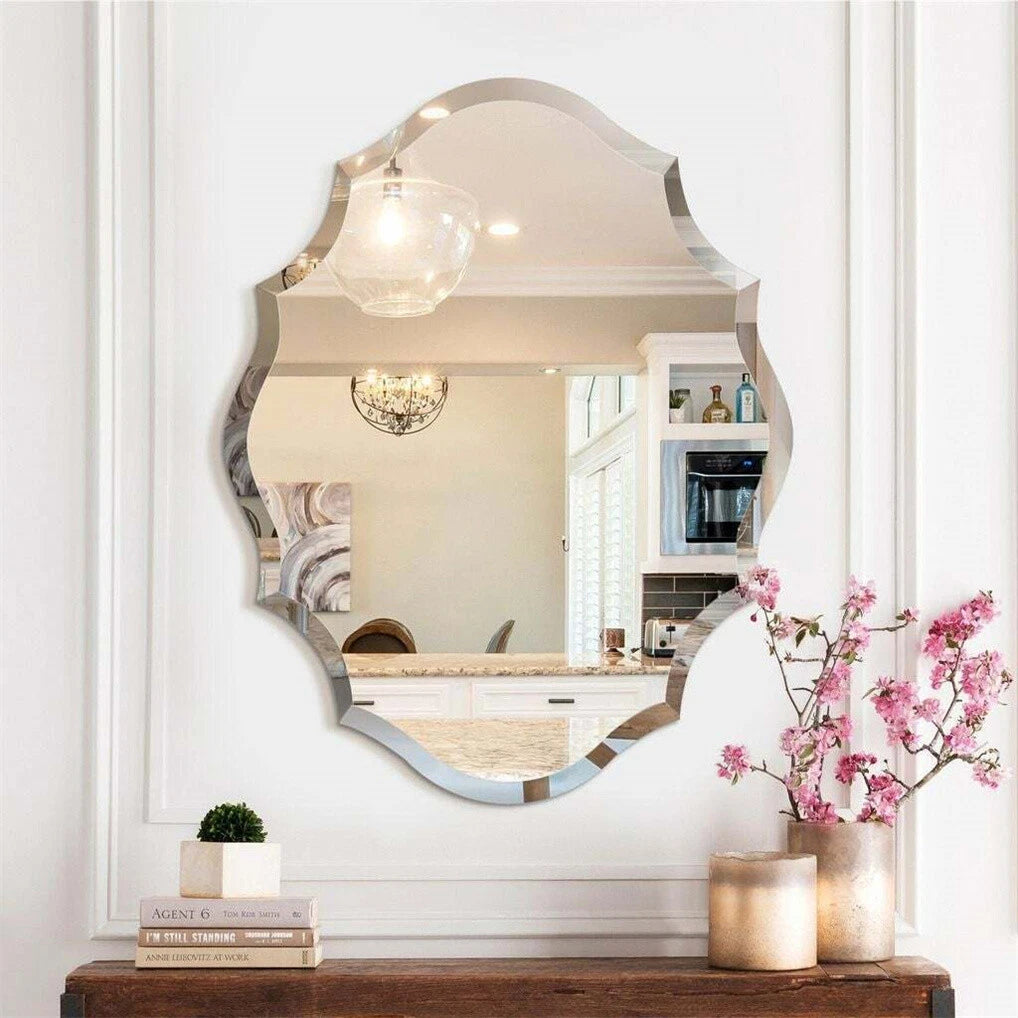 Beveled Silver Oval Wall Mirror Versatile Frameless Design for Vertical or view 2