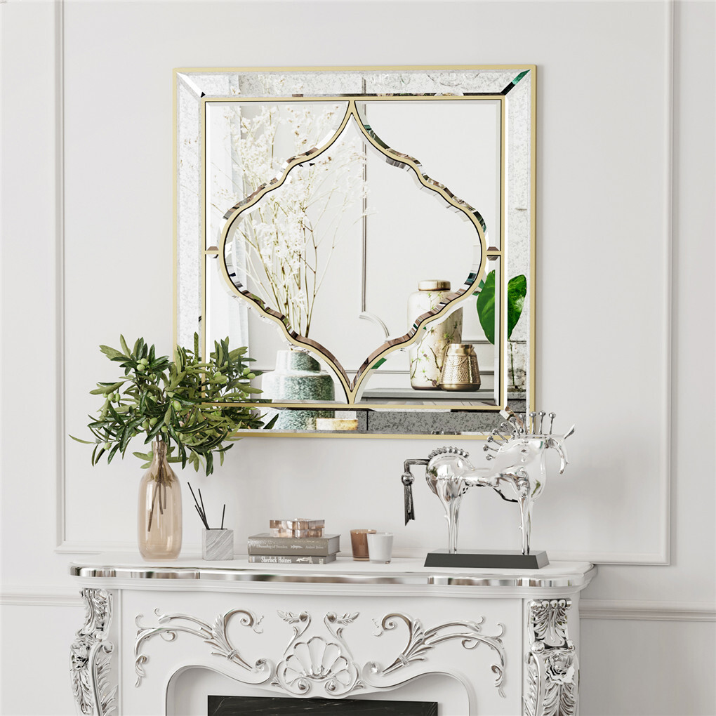 High-grade Unique Decorative Accent Mirror Elegant Square Wall Silver HD Mirror view 3
