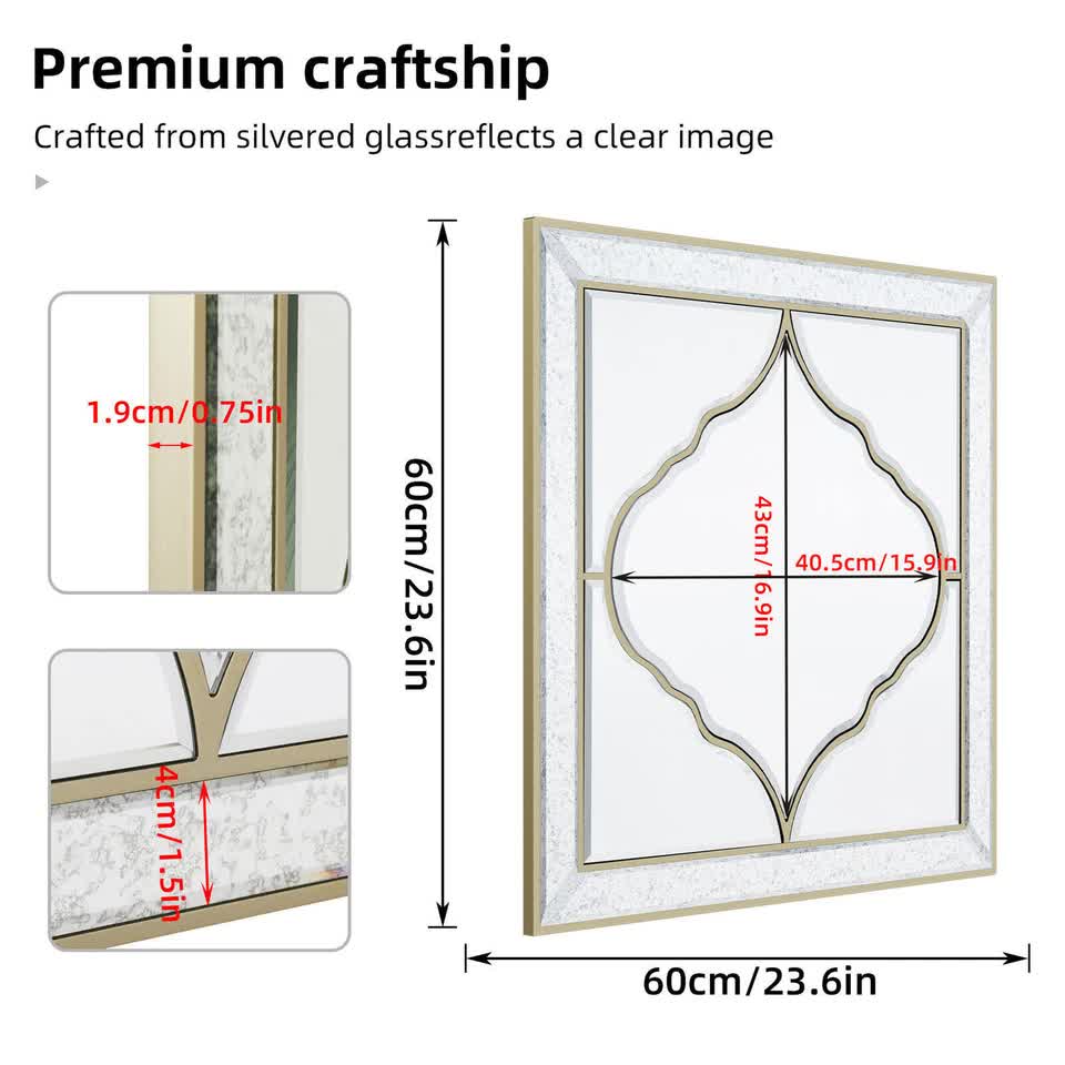 High-grade Unique Decorative Accent Mirror Elegant Square Wall Silver HD Mirror view 7