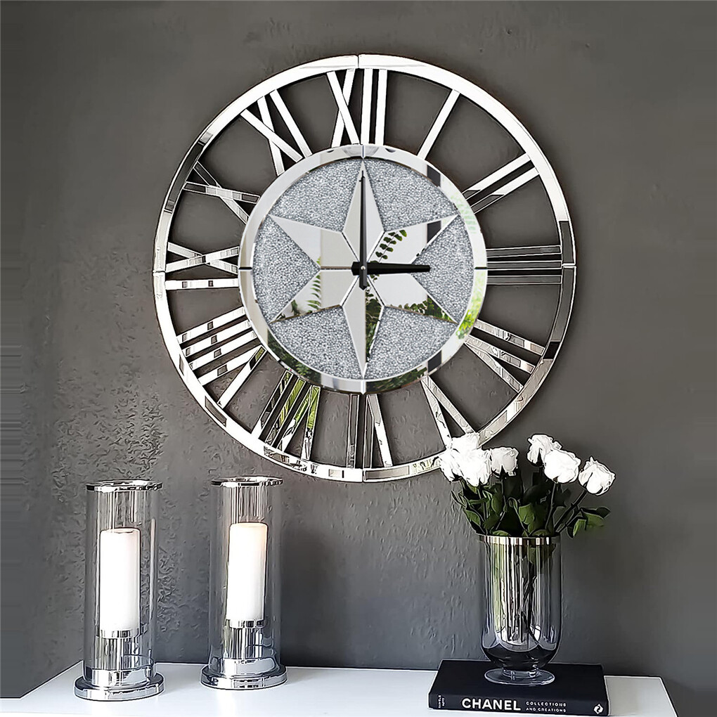 Sparkle Twinkle Crystal Diamond Wall Clock Silver Mirror Wall Decor Big Clocks view 4