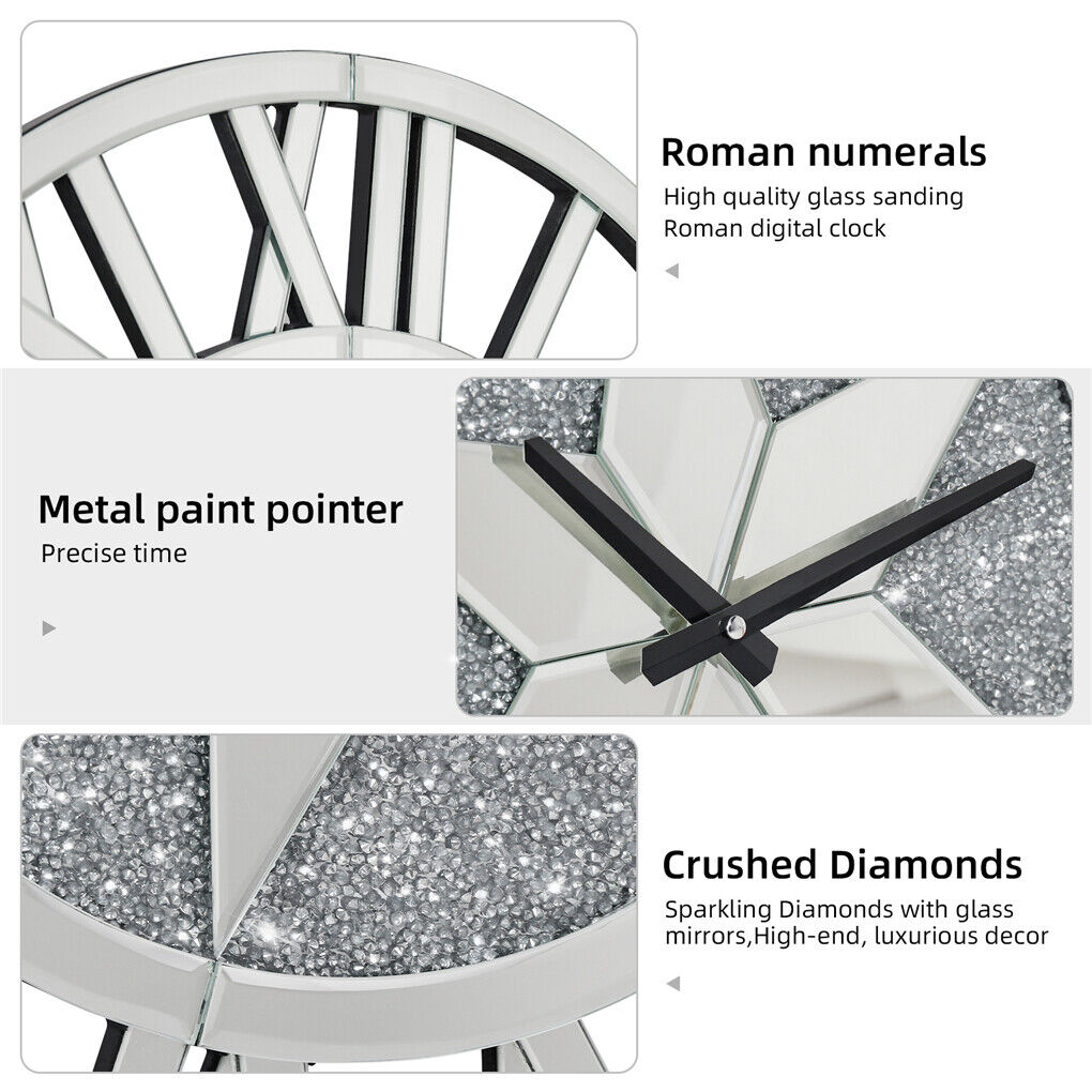 Sparkle Twinkle Crystal Diamond Wall Clock Silver Mirror Wall Decor Big Clocks view 5