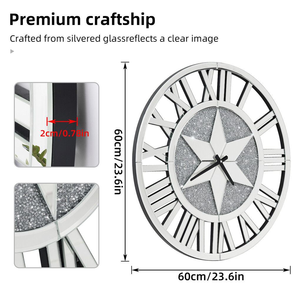 Sparkle Twinkle Crystal Diamond Wall Clock Silver Mirror Wall Decor Big Clocks view 6