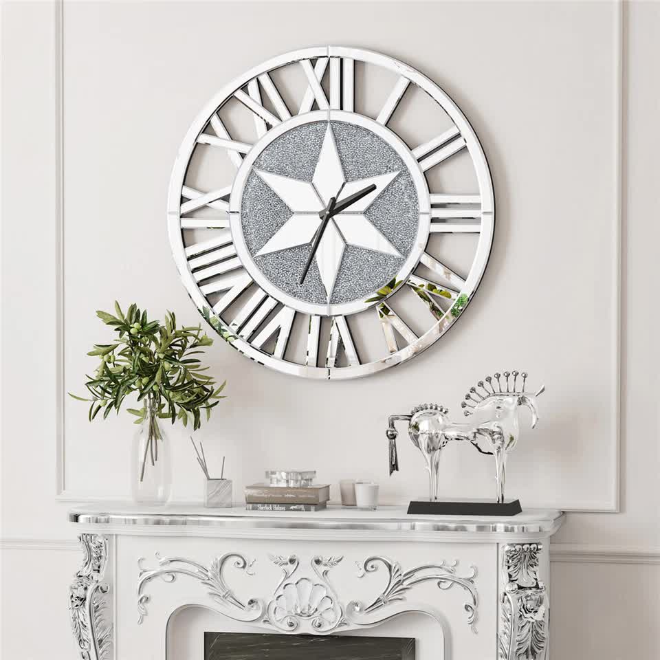 Sparkle Twinkle Crystal Diamond Wall Clock Silver Mirror Wall Decor Big Clocks view 2