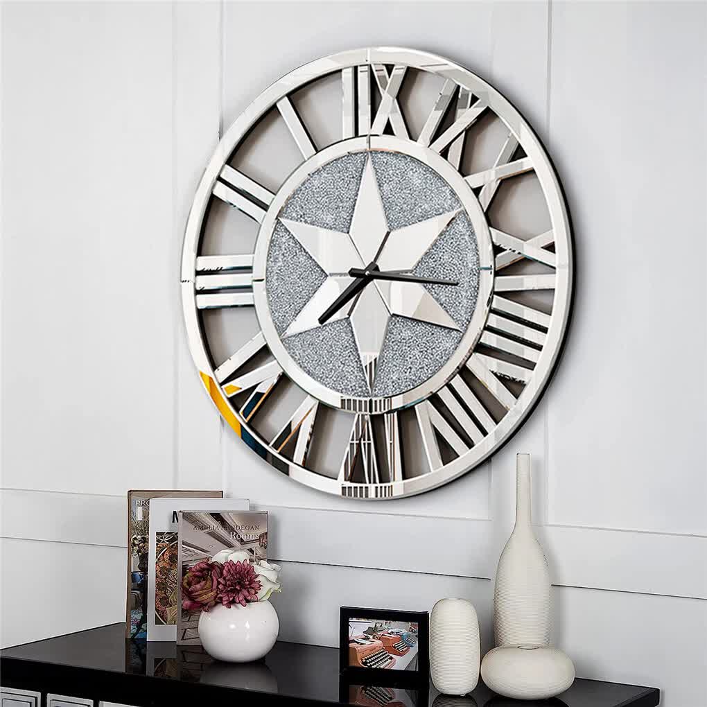 Sparkle Twinkle Crystal Diamond Wall Clock Silver Mirror Wall Decor Big Clocks view 3