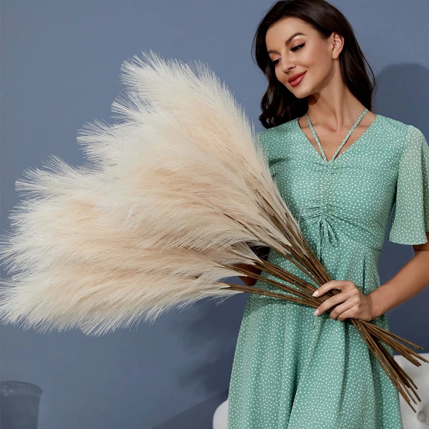 110CM Artificial Pampas Grass Large Tall Fluffy Faux Bulrush Reed Grass Bunch view 3