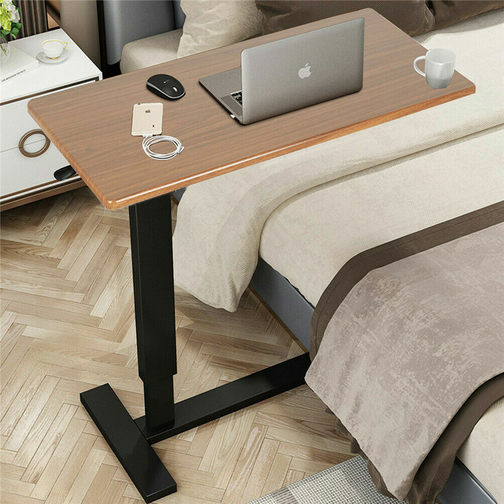 Non Tilt Top Overbed Bedside Table with Auto-Touch Adjustable Height Wheels view 3