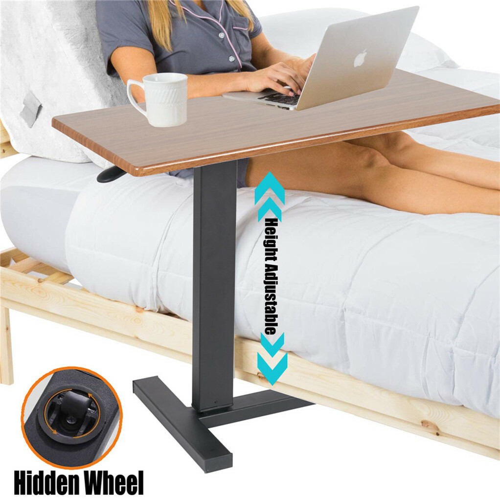 Non Tilt Top Overbed Bedside Table with Auto-Touch Adjustable Height Wheels view 5