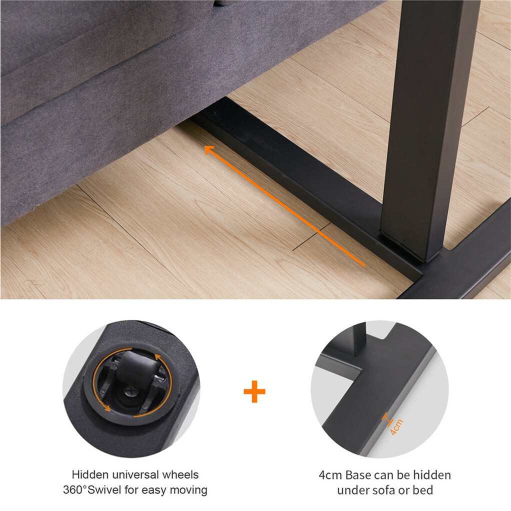 Non Tilt Top Overbed Bedside Table with Auto-Touch Adjustable Height Wheels view 6