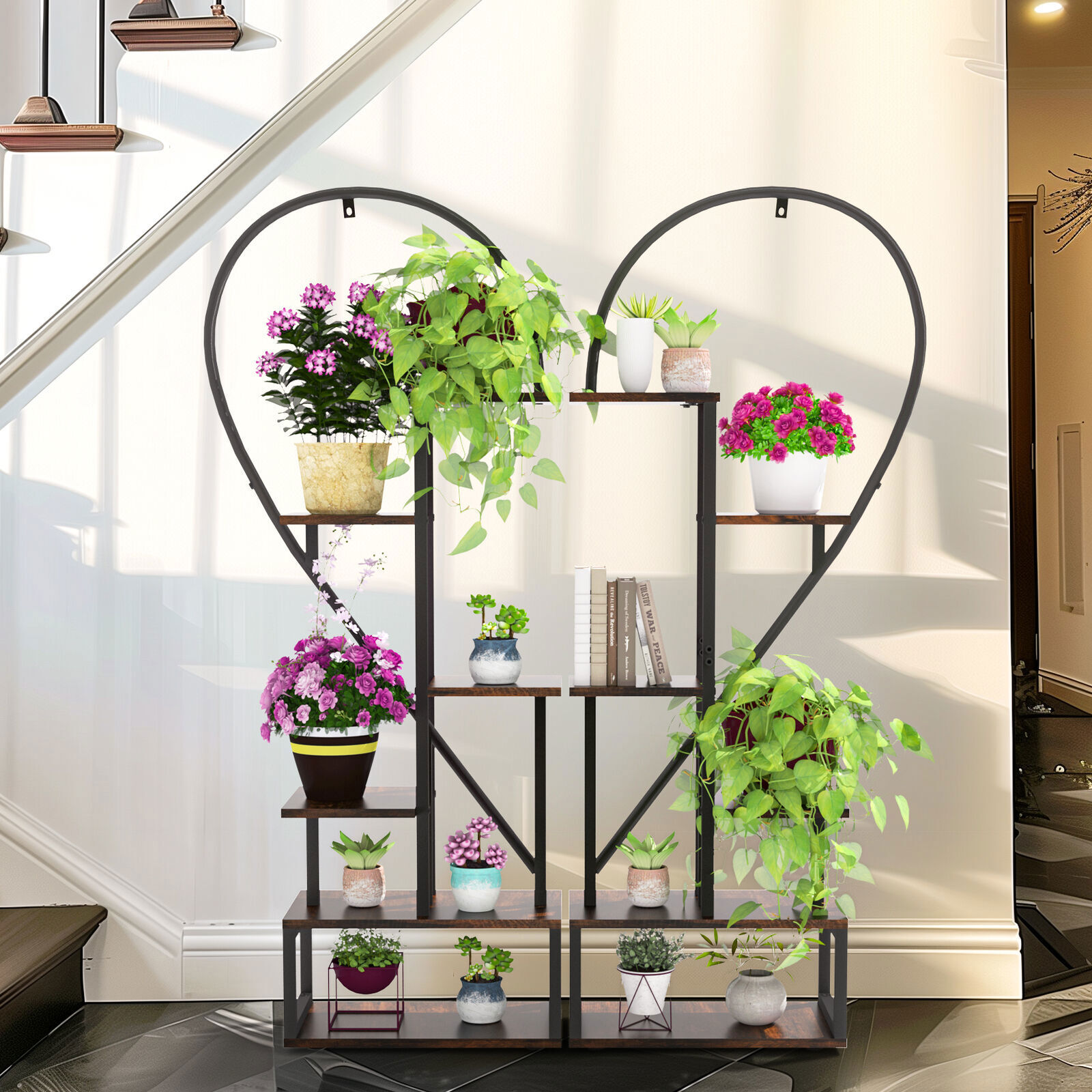 Fin Merge/Separate Metal Plant Stand Heart Shape Ladder Book Shelf For Indoor view 2