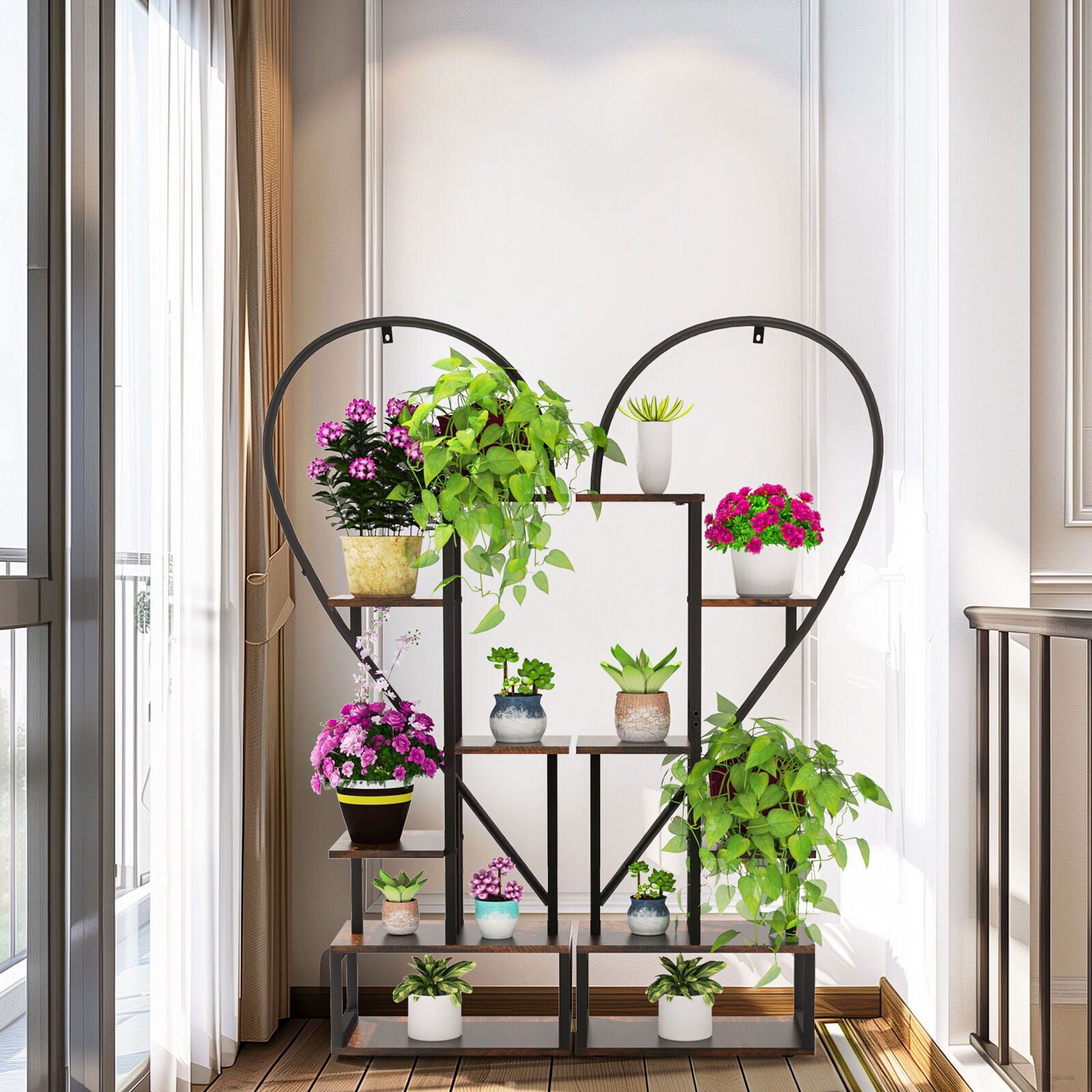 Fin Merge/Separate Metal Plant Stand Heart Shape Ladder Book Shelf For Indoor view 5