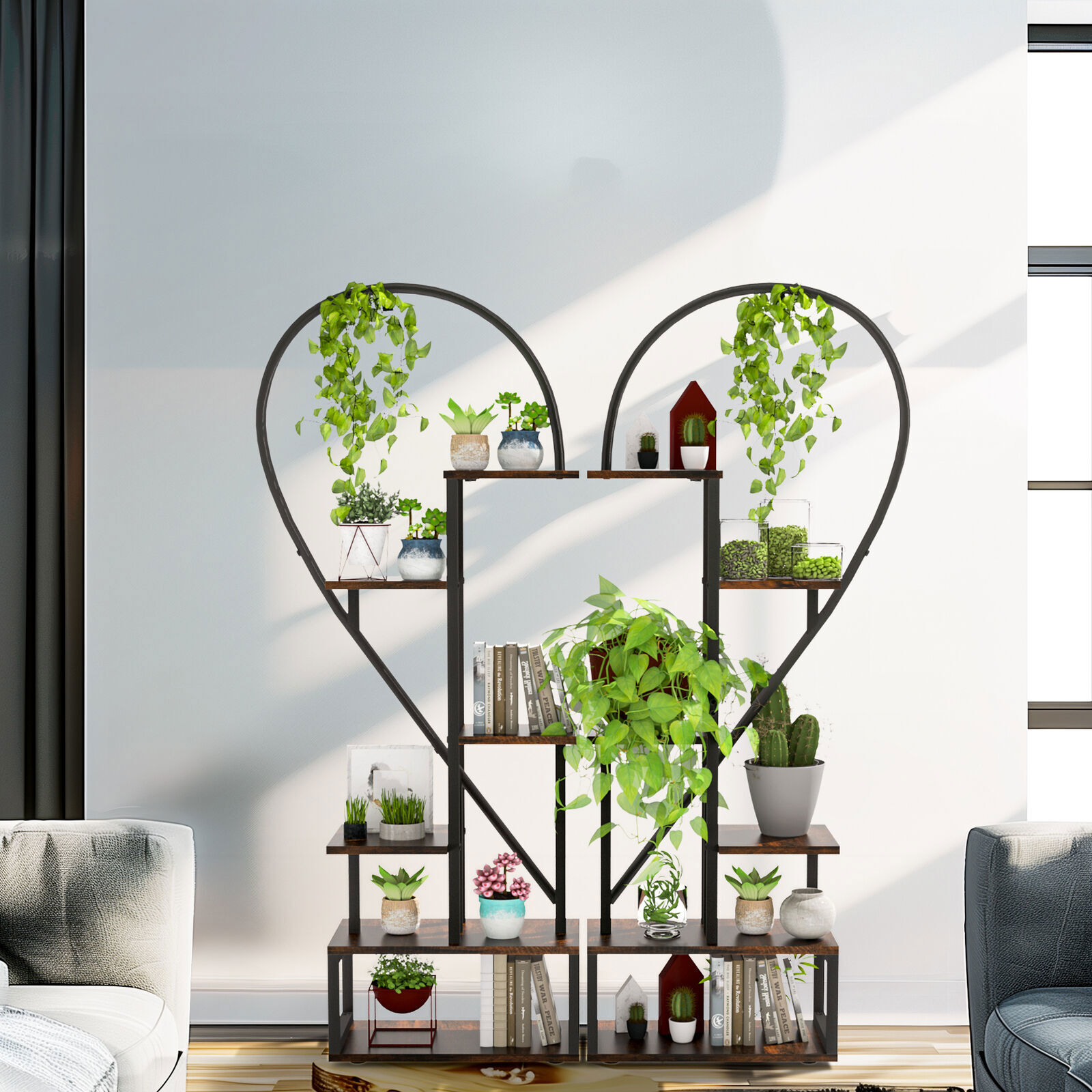 Fin Merge/Separate Metal Plant Stand Heart Shape Ladder Book Shelf For Indoor view 6