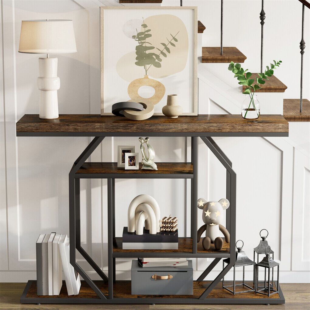 4-Tier Large Vintage Console Table Ultra Long Entryway Sofa Storage Table Hallwa