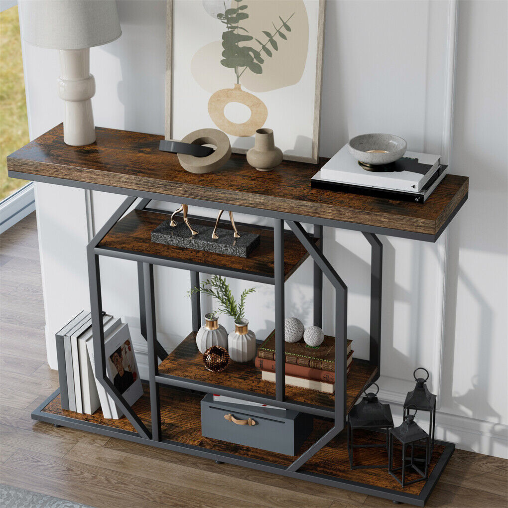 4-Tier Large Vintage Console Table Ultra Long Entryway Sofa Storage Table Hallwa view 2