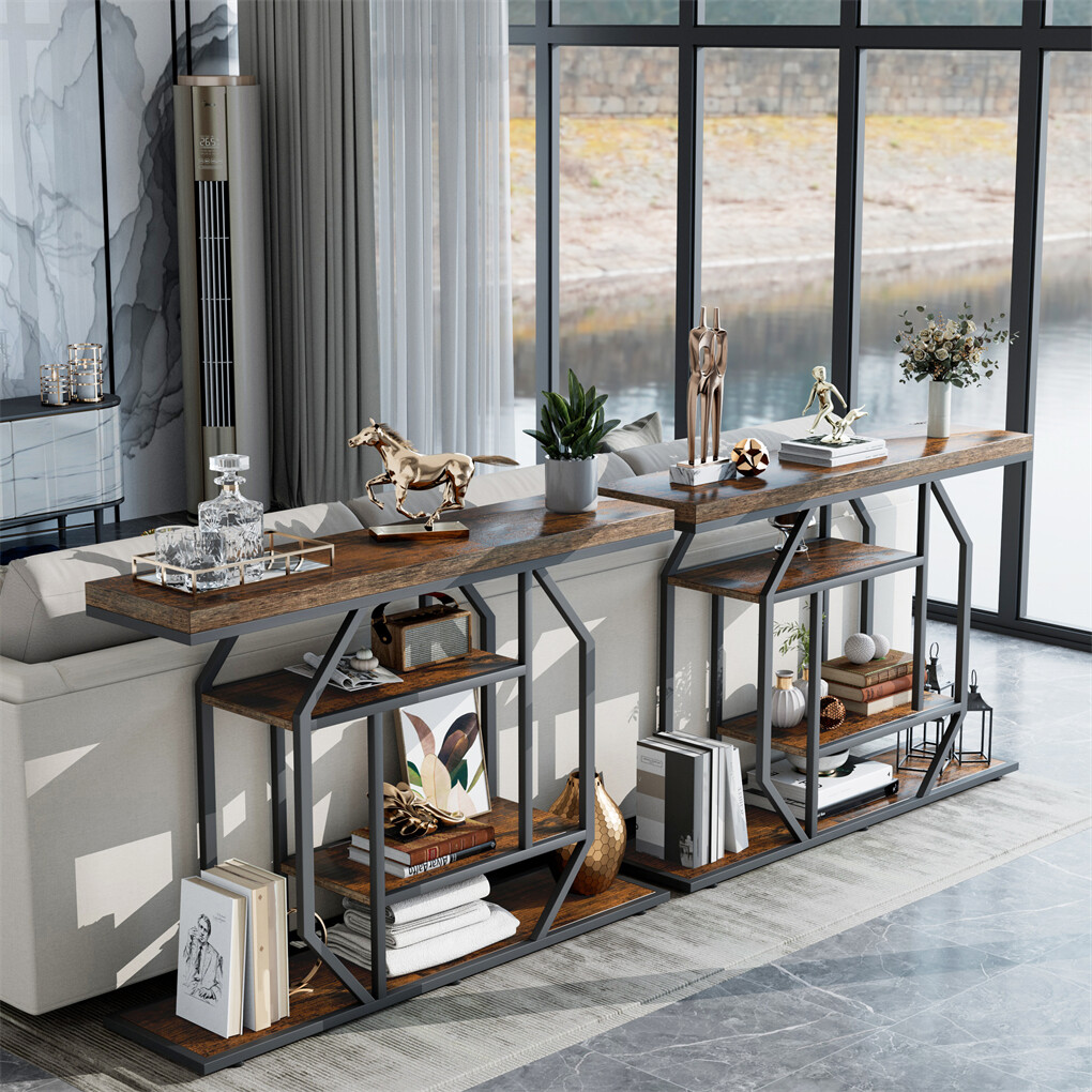 4-Tier Large Vintage Console Table Ultra Long Entryway Sofa Storage Table Hallwa view 3