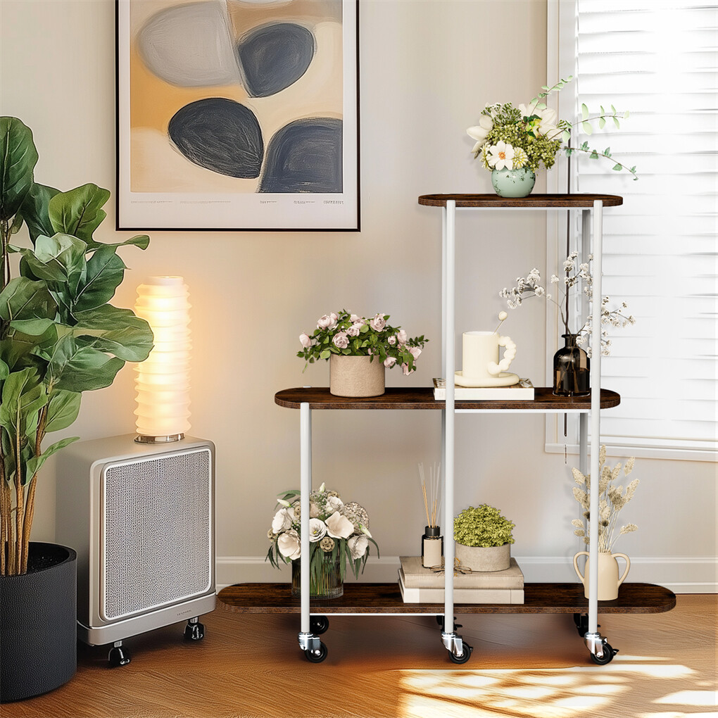 FIN Vintage Plant Holder 3 Tiers Storage Shelf Unit with Lockable Casters Garden view 4