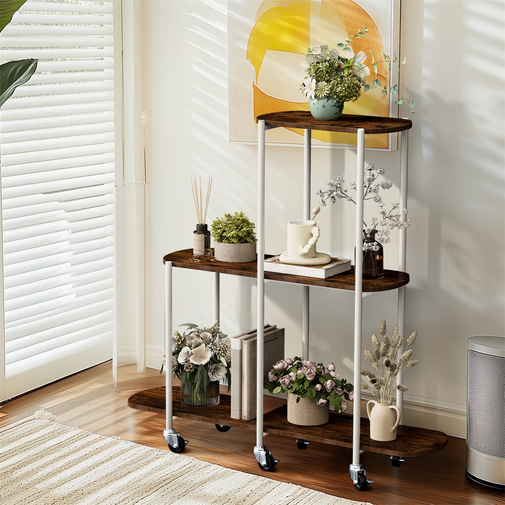 FIN Vintage Plant Holder 3 Tiers Storage Shelf Unit with Lockable Casters Garden view 6
