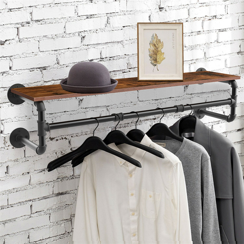 Upgraded Heavy Duty Pipe Clothes Rack Iron Garment Hanging Bar with Top Shelf view 3