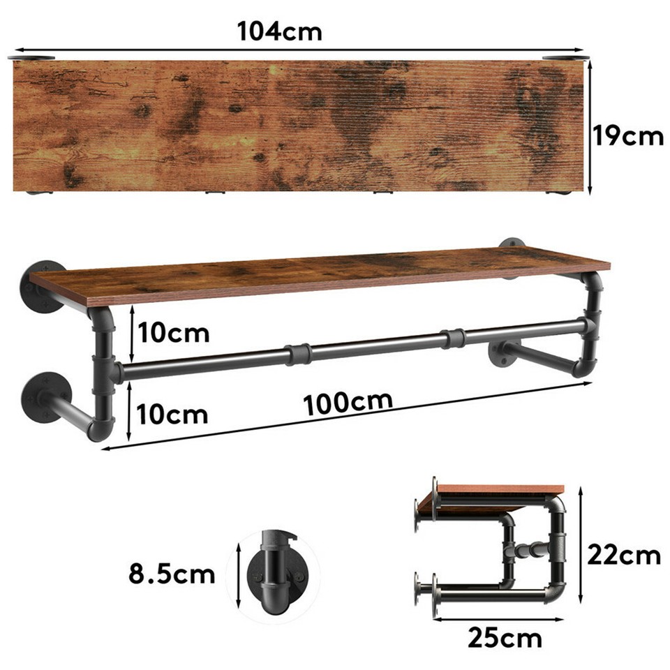 Upgraded Heavy Duty Pipe Clothes Rack Iron Garment Hanging Bar with Top Shelf view 7