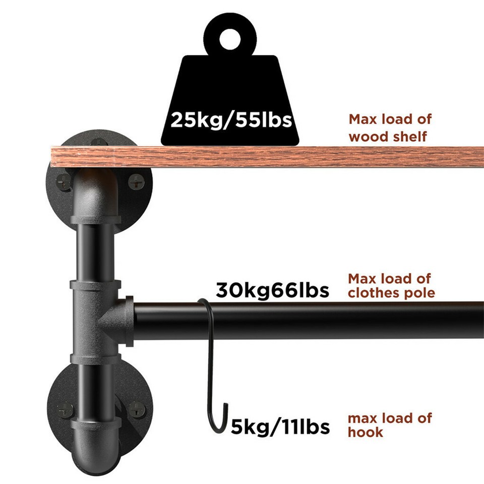 Upgraded Heavy Duty Pipe Clothes Rack Iron Garment Hanging Bar with Top Shelf view 8