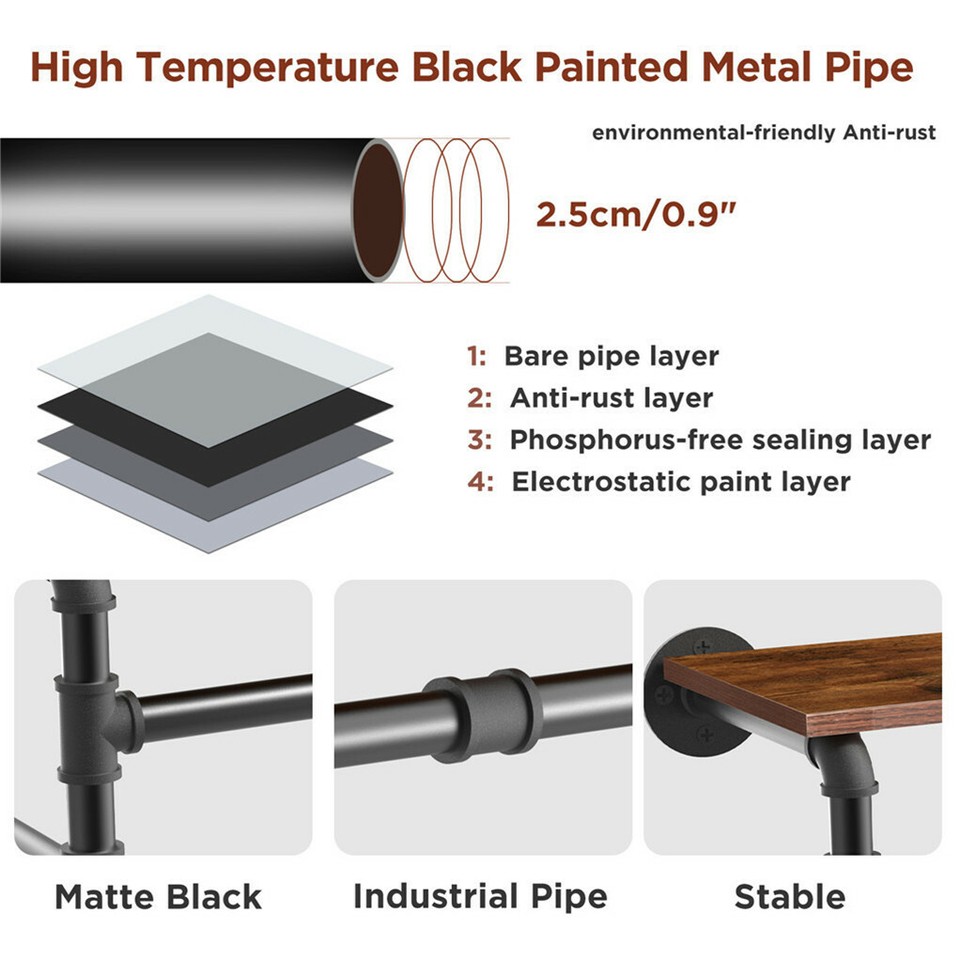 Upgraded Heavy Duty Pipe Clothes Rack Iron Garment Hanging Bar with Top Shelf view 9