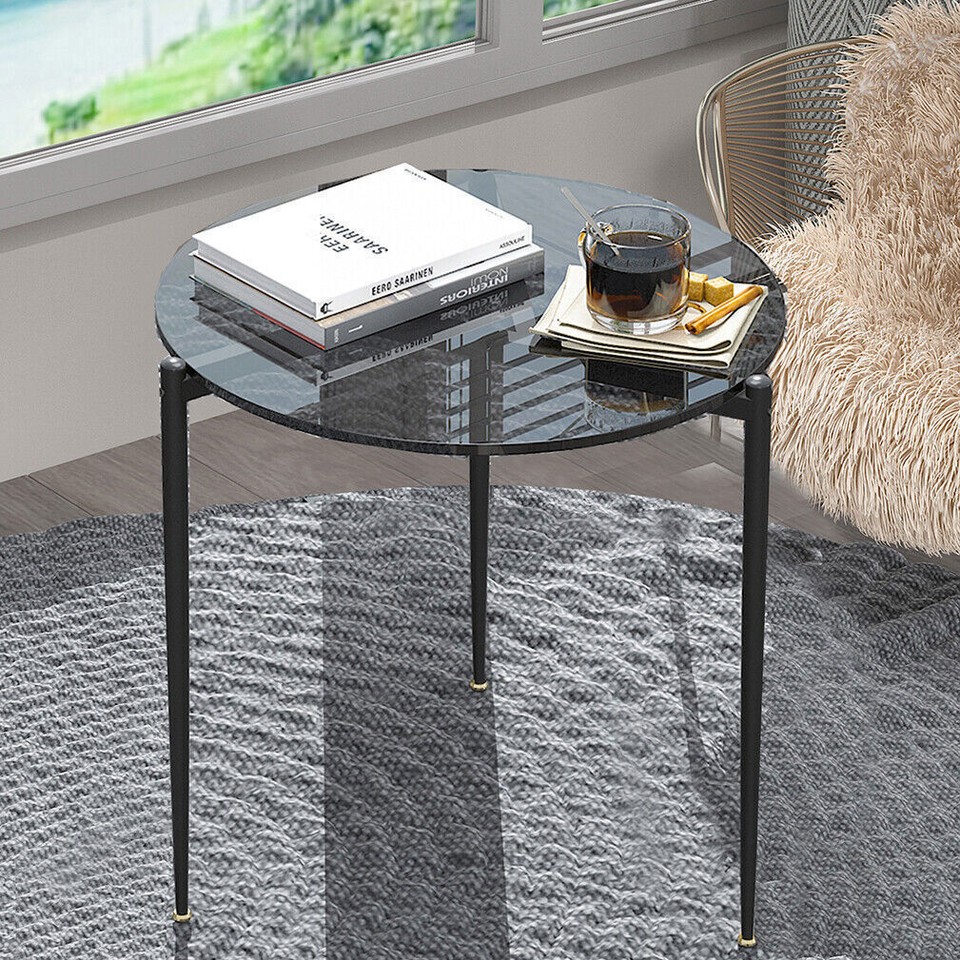 Chic Round Glass Coffee Table with Metal Legs view 3