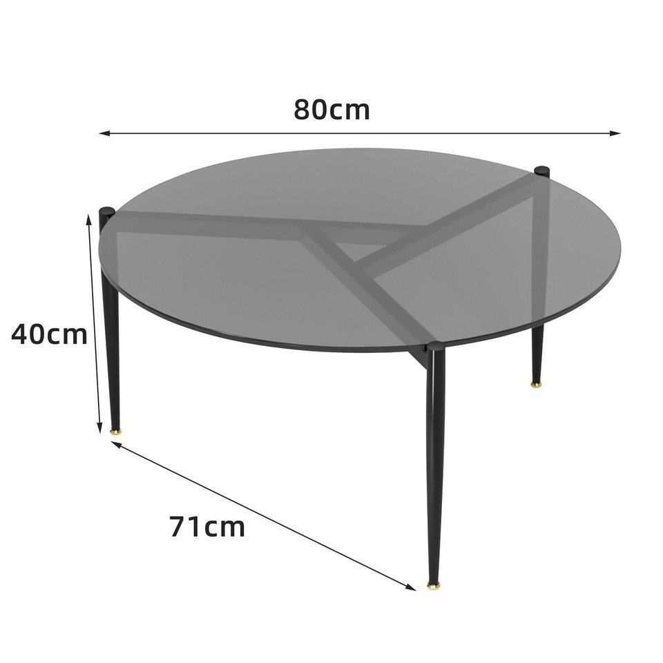 Chic Round Glass Coffee Table with Metal Legs view 5