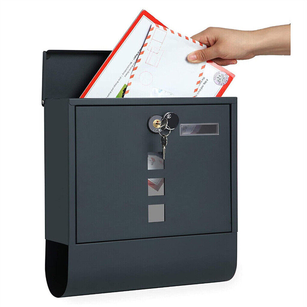 Lockable Mailbox Wall Mounted Mail Letter Post Box with Newspaper Holder Rack view 2