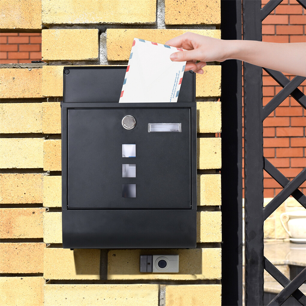 Lockable Mailbox Wall Mounted Mail Letter Post Box with Newspaper Holder Rack view 4