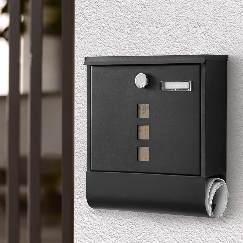 Lockable Mailbox Wall Mounted Mail Letter Post Box with Newspaper Holder Rack view 5