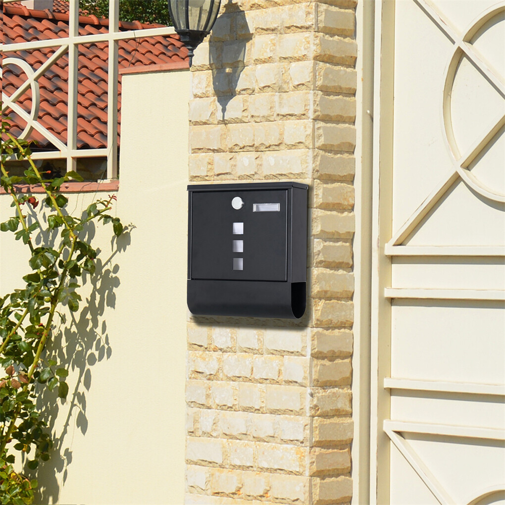 Lockable Mailbox Wall Mounted Mail Letter Post Box with Newspaper Holder Rack view 6