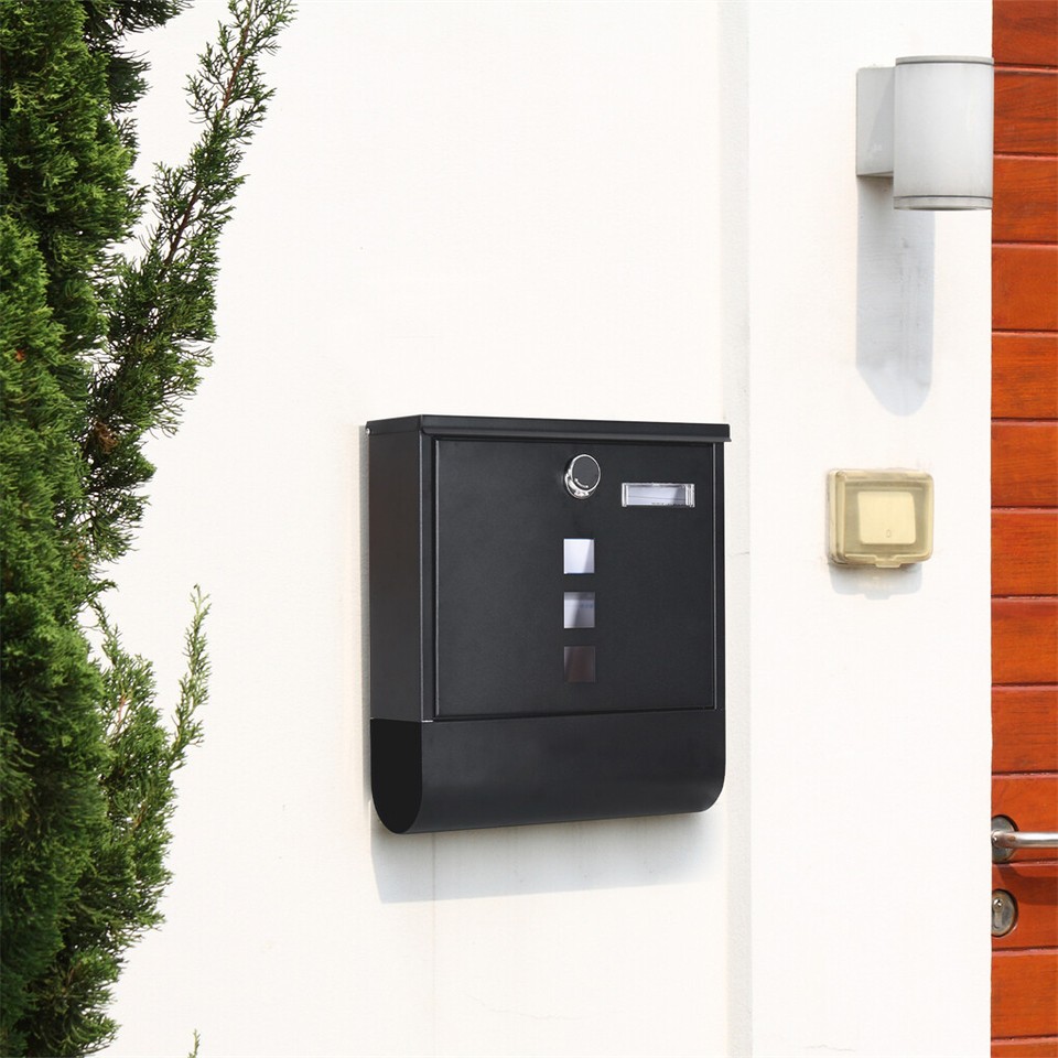 Lockable Mailbox Wall Mounted Mail Letter Post Box with Newspaper Holder Rack view 8