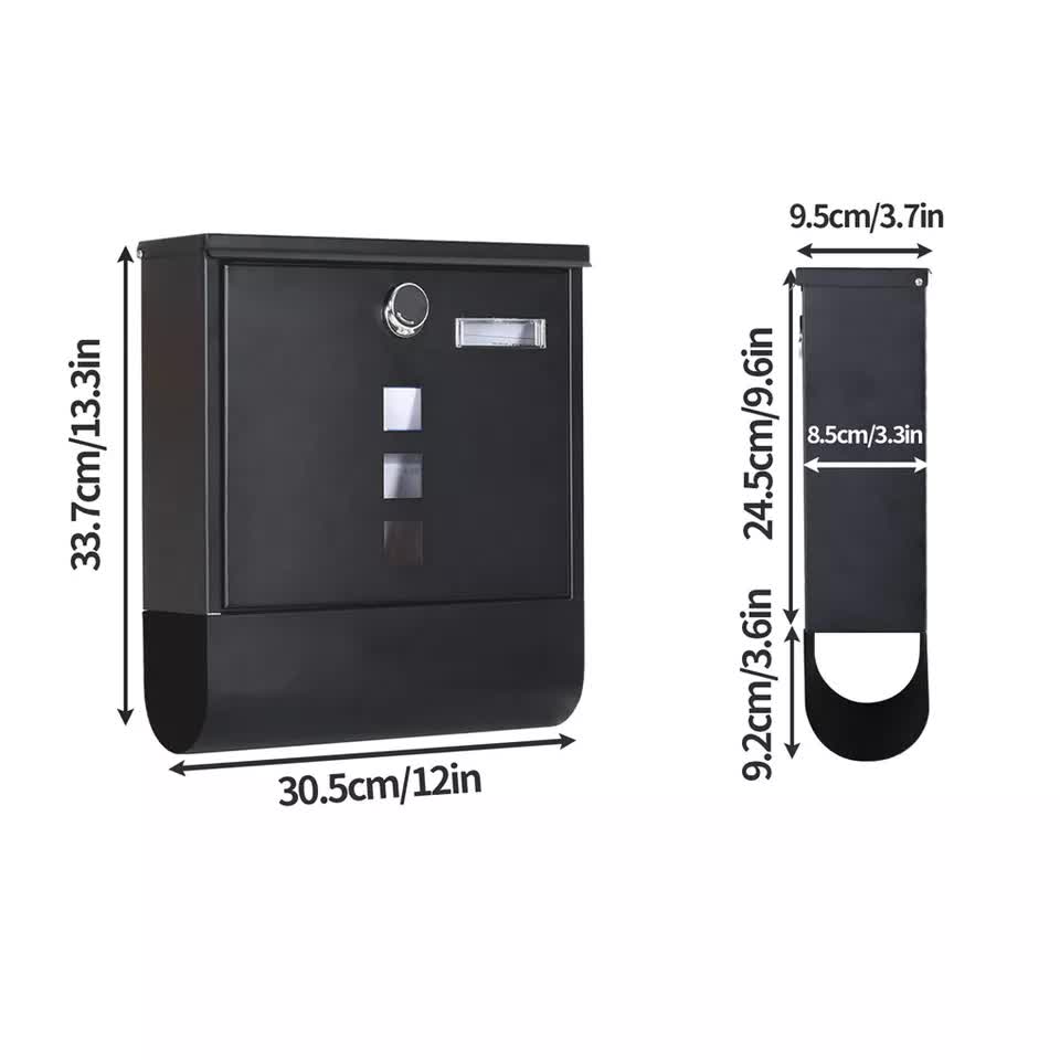 Lockable Mailbox Wall Mounted Mail Letter Post Box with Newspaper Holder Rack view 10