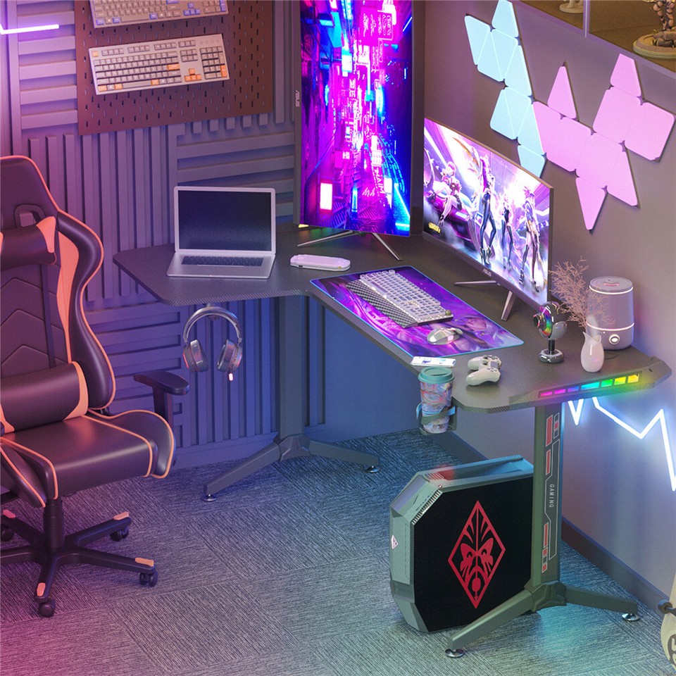Black L-Shaped Gaming Desk w/ Storage Box view 4