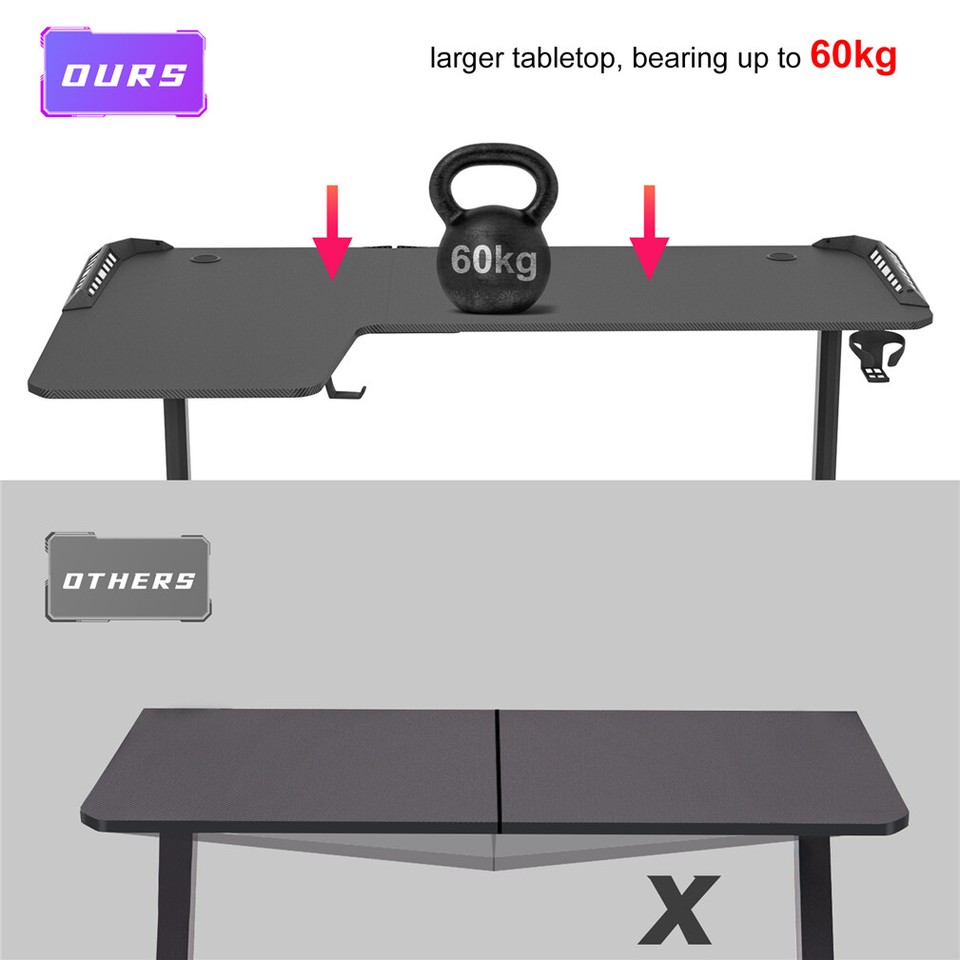Black L-Shaped Gaming Desk w/ Storage Box view 6