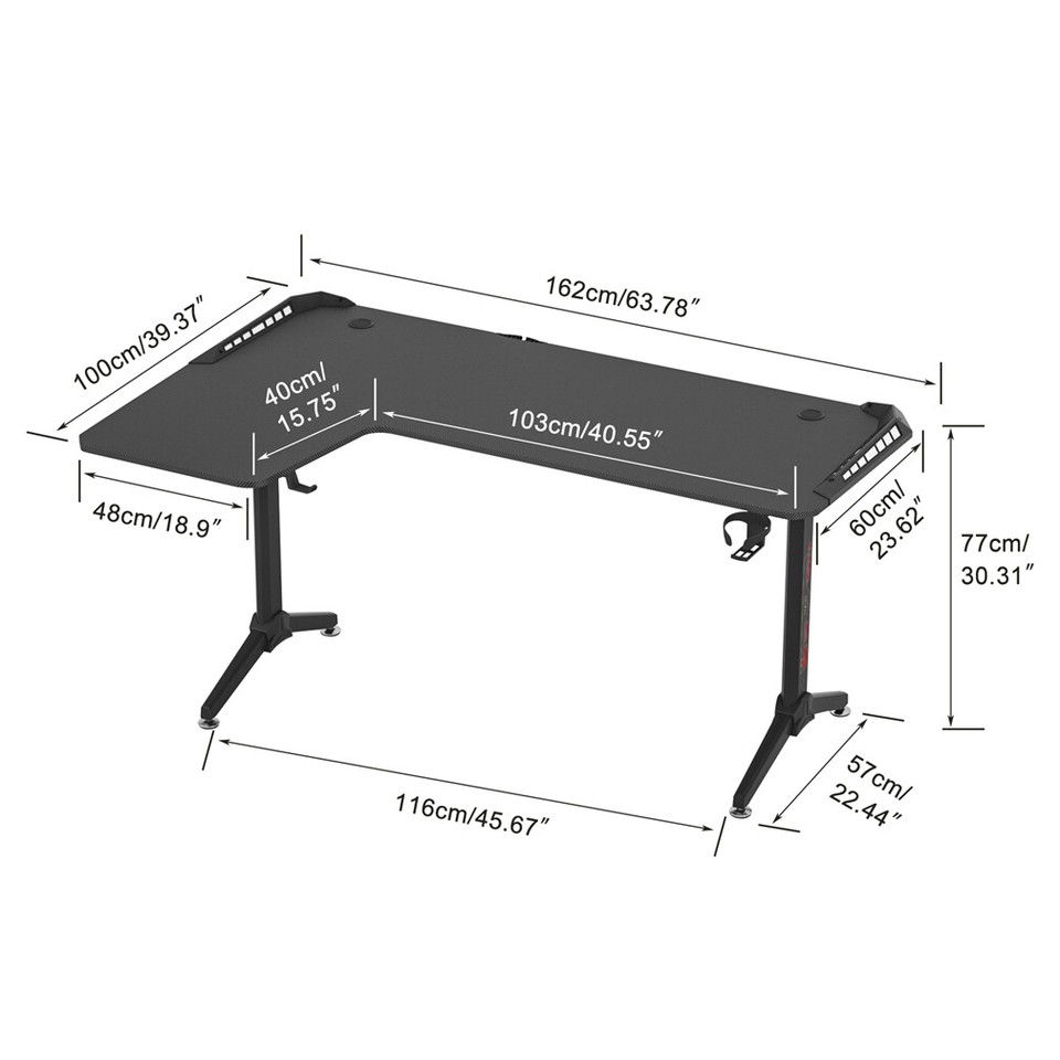 Black L-Shaped Gaming Desk w/ Storage Box view 8