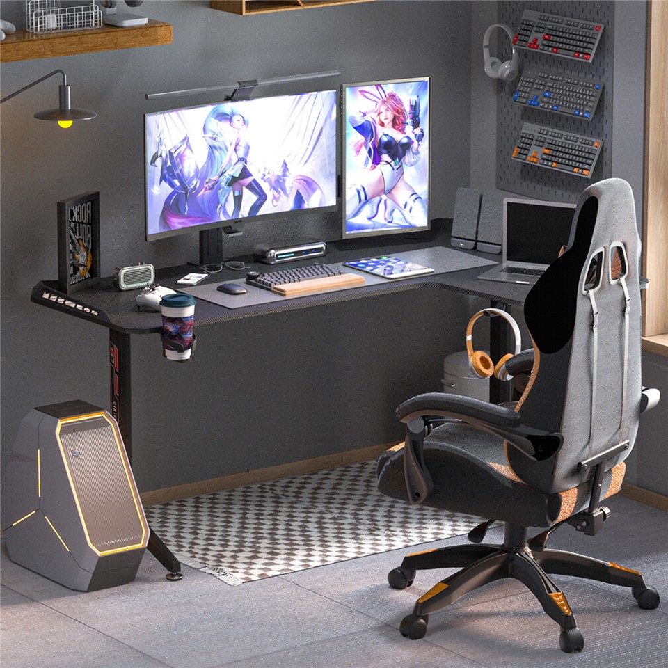 Multi-Style Pro Gaming Desk RGB LED L-Shaped PC Computer Studio Gamer Table view 4