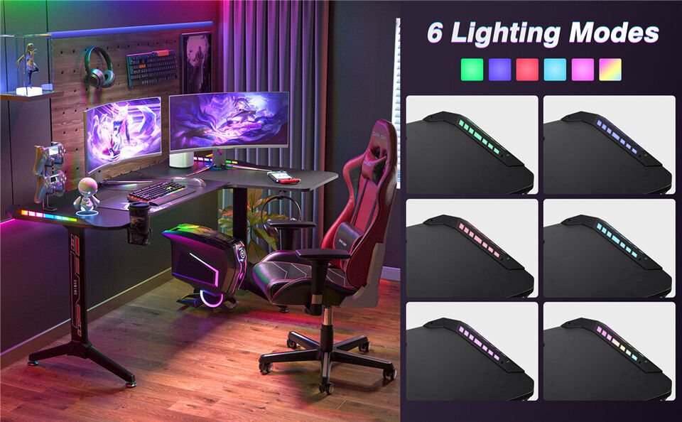 Multi-Style Pro Gaming Desk RGB LED L-Shaped PC Computer Studio Gamer Table view 7