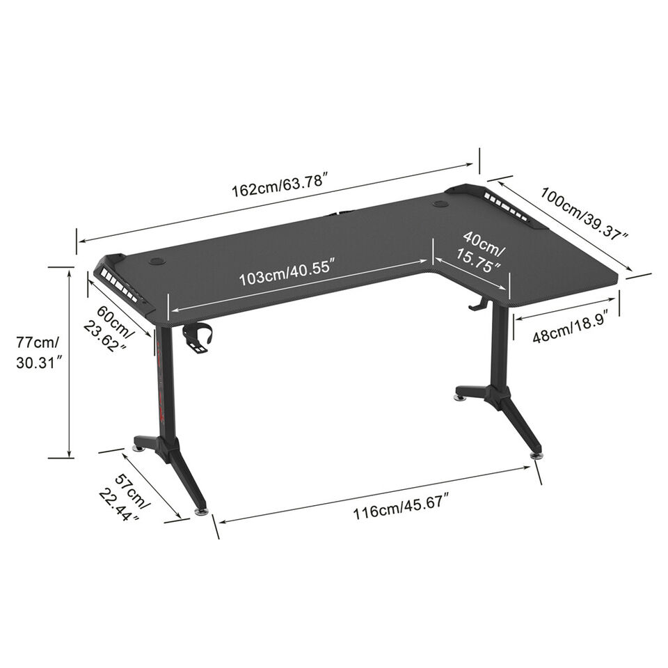 Multi-Style Pro Gaming Desk RGB LED L-Shaped PC Computer Studio Gamer Table view 8