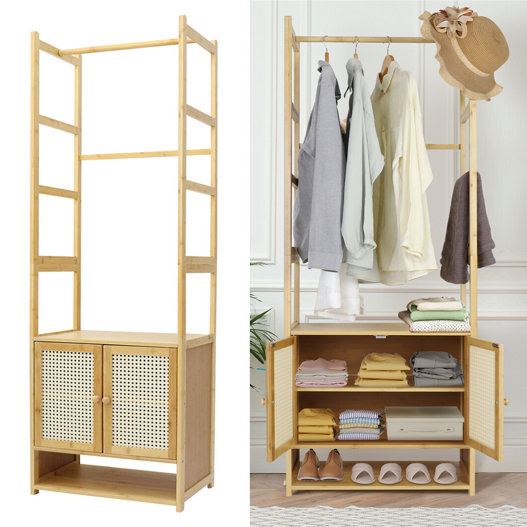 High Strength Bamboo Clothing Rack Closet Organizer Storage Cabinet & Shoe Shelf view 2